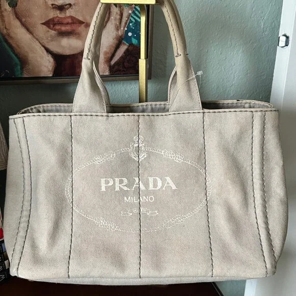 Prada Beige Canvas Tote Satchel - Picture 3 of 17